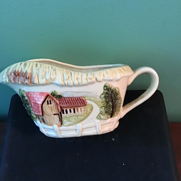 Antique gravy boat detailed farm scene vintage ceramic dish 7.5” X 3.5” - Picture 1 of 6
